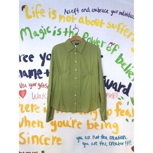 Y2K D & G. DOLCE & GABBANA. Green Tuxedo Blouse. Extra Large. AS IS. STAINED